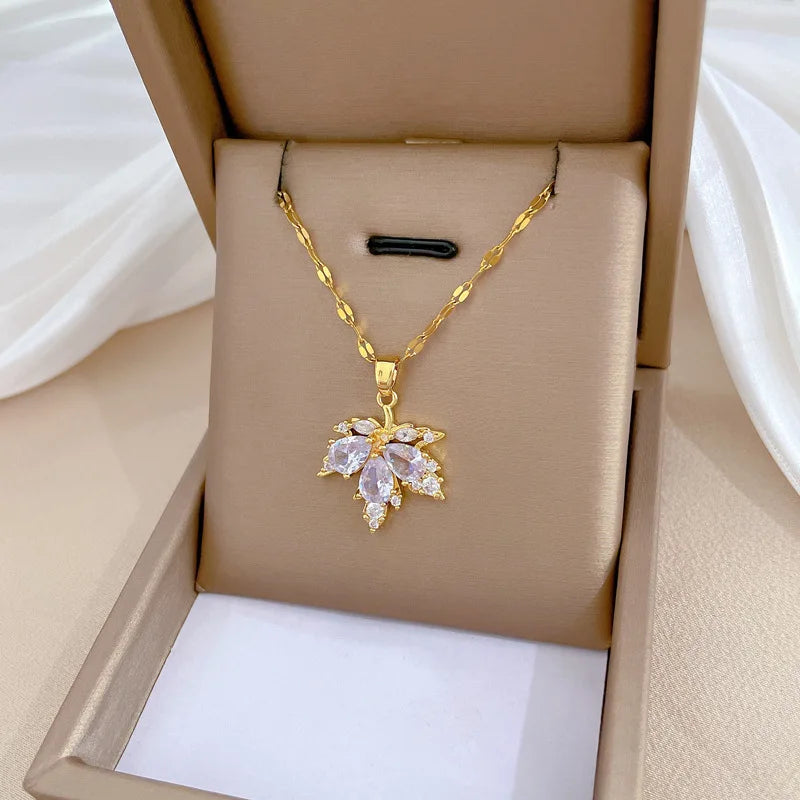 NEW Luxury Maple Leaf Necklace and Earring Set Light